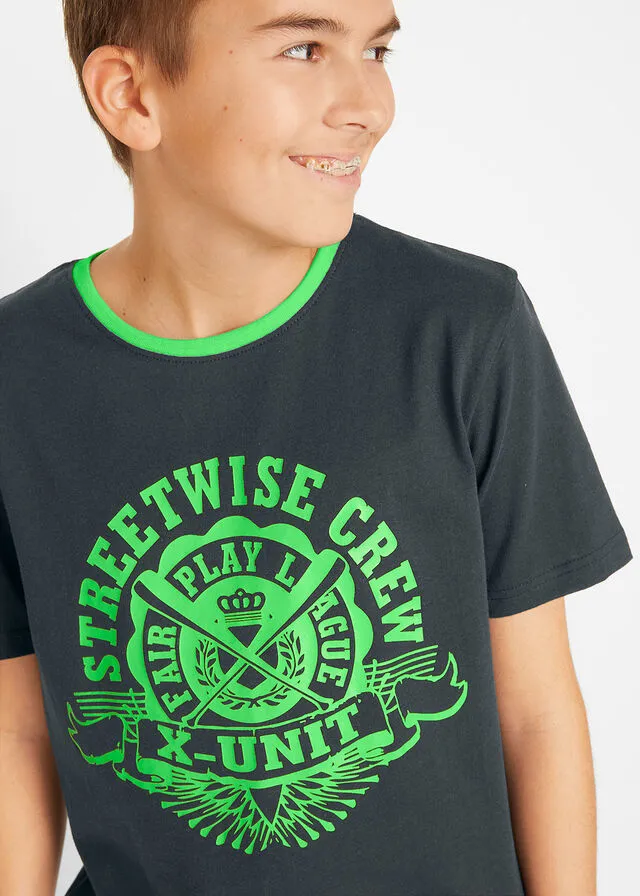 Camiseta para niños (2 unidades) de algodón orgánico Negro/verde brillante